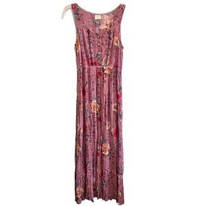 Knox Rose Mauve Boho Crinkle Smock Back Waist Maxi Dress Size M